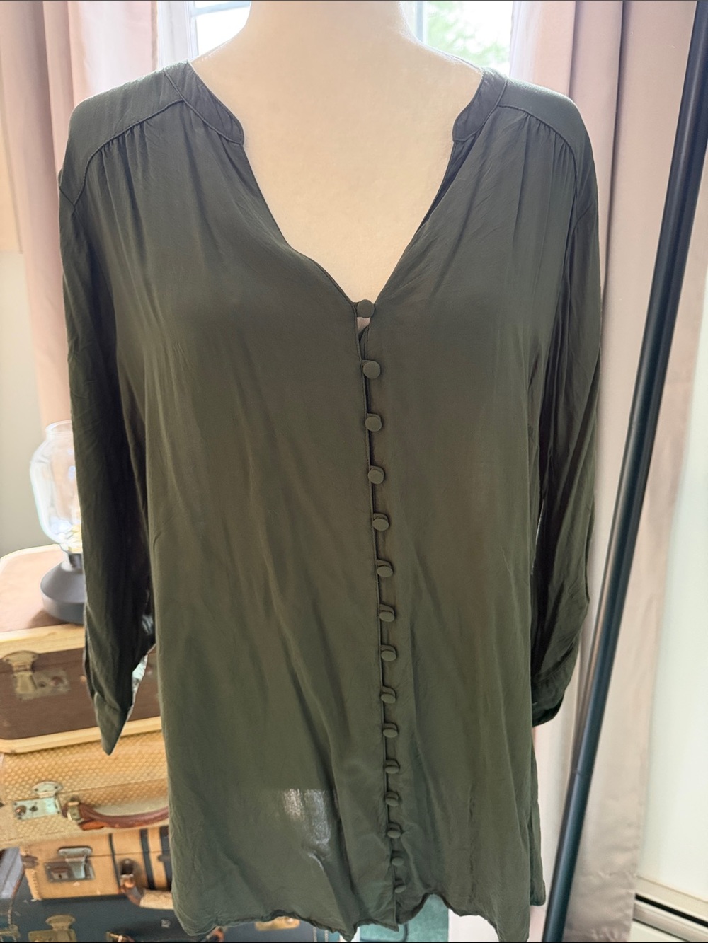 torrid Olive Button-Down V-Neck Blouse